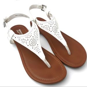 Arizona Vegan White Perforated Thong Flat Sandal
